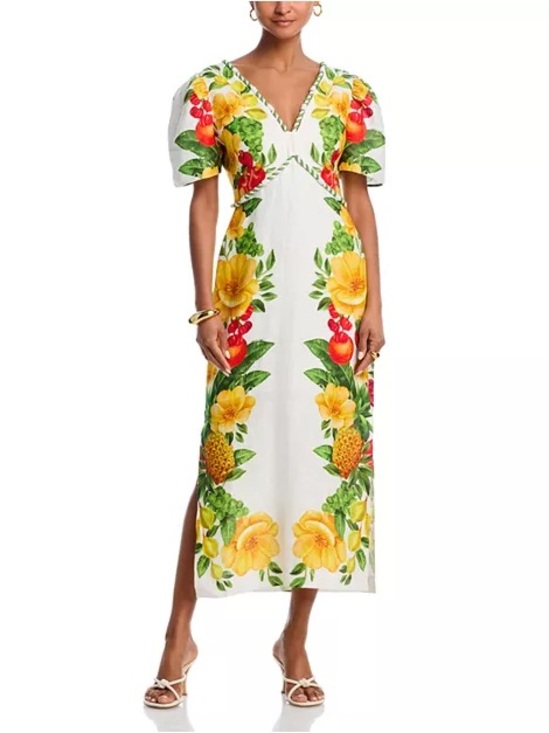 FARM Rio Dresses & Skirts - Farm Rio NWT White Multicolor Floral Fruit Linen Long Dress Size Large